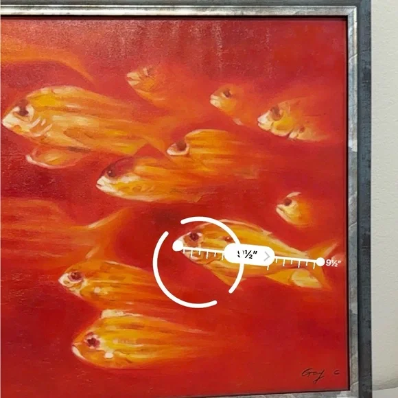 🆕 “Golden Harmony” School of Fish Original – 25.5”x26.5” Framed Oil on Canvas - Picture 9 of 16